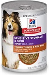 Hill's Science Diet Sensitive Stomach & Skin, Adult 1-6, Stomach & Skin Sensitivity support, Wet Dog Food, Turkey & Rice Stew, 12.5 oz Can, Case of 12