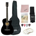 Henrix 38C PRO 38 Inch Bass Wood Cutaway Acoustic Guitar With Die-Cast Tuners, Dual-Action Truss Rod, Gig-Bag, Picks, String Set, String Winder, Strap & Polishing Cloth - Black