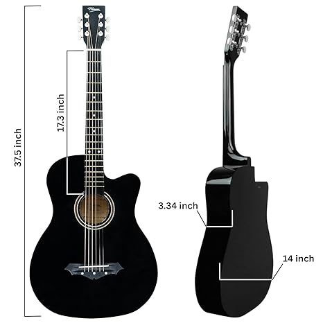 Henrix 38C PRO 38 Inch Bass Wood Cutaway Acoustic Guitar With Die-Cast Tuners, Dual-Action Truss Rod, Gig-Bag, Picks, String Set, String Winder, Strap & Polishing Cloth - Black
