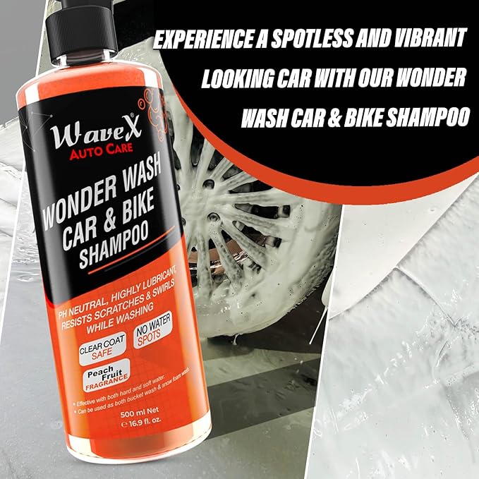 Wavex Car Polish Kit 12 Pcs | Includes Car Dashboard Polish, Car Wax, Tyre Polish, Car Shampoo, Windshield Washer & Car Freshener, Scratch Remover, 2 Cloths, 3 Applicators - Car Washing Kit