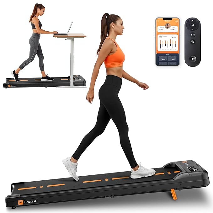Flexnest Flexpad EZ 3HP Walking Pad & Treadmill for Home Use | Compact, Ultra-Slim, Ready to Use | Shock Absorption | LED Display | 9% Incline |100 Kg Capacity - Black