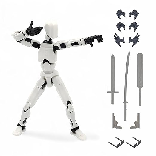 qwik3D Dummy13 Fully Articulated Action Figure | 3D Printed Robot Assembly Kit | 5.4 Inch Tall Poseable Toy | 13 Joints for Dynamic Poses | DIY Collectible Model | Made in India (White Armour)