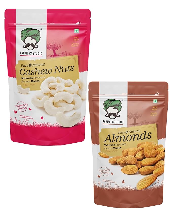 Farmers Studio Dry Fruits Combo Pack Offer 500 g | Premium Cashews & California Almonds | Healthy Nutrient‑Rich Snack | Fresh, Crunchy & Gluten‑Free Nut Combo