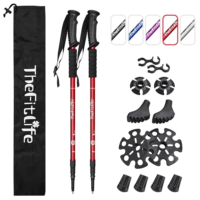 Life Fit Nordic Walking mountaineering Anti Shock Hiking Trekking Walking Trail Poles 2-pack Folding Collapsible Alpenstocks ultralight for travel mountaineering Red