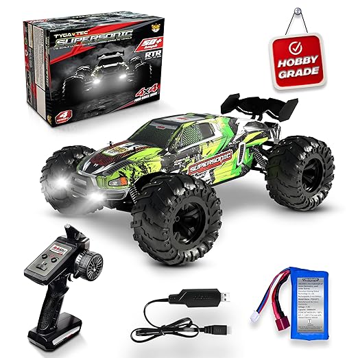 Tygatec 1:16 All Terrain Supersonic Rc Car, 45 Kph High Speed Remote Control Car with 2.4 Ghz Control, Electric Vehicle Off-Road Truck, 4X4 Wheel Drive Trucks Rechargeable Batteries,Green